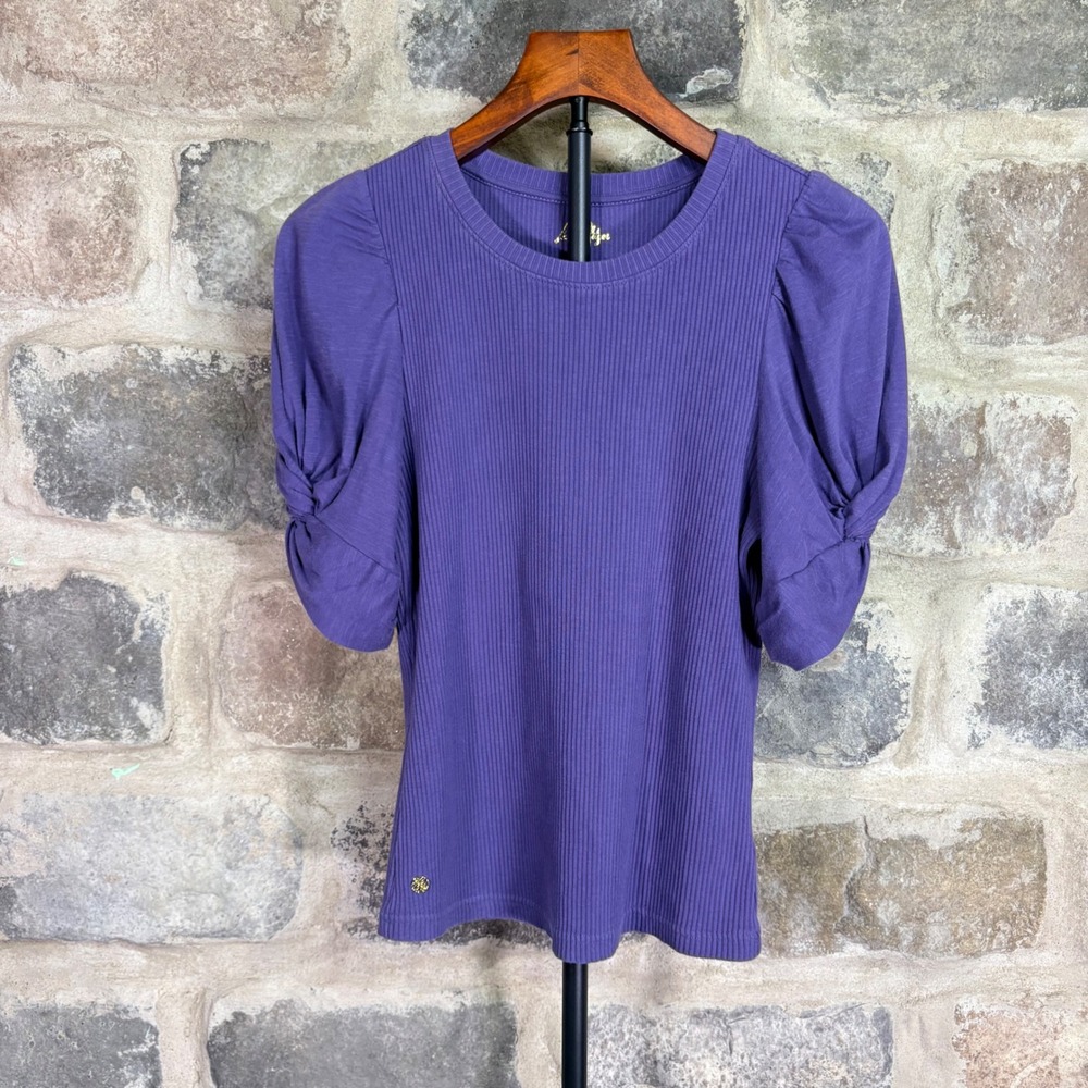 Lilly Pulitzer Purple Ribbed Puff Sleeve Twist Cuff Top‎ Womens Small Feminine